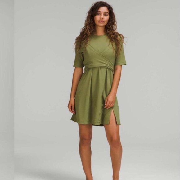 Lululemon Cotton Wrap-Front T-Shirt Short Mini Athletic Dress Bronze Green - Picture 1 of 7